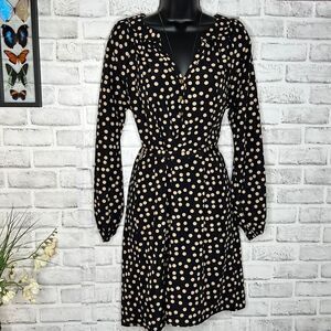 mudpie Tan & Black Samantha Dress Shirt Dress Size Medium Polka Dot